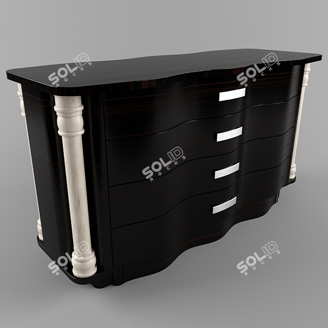 Black Wood Chest with White Oak Columns & Chrome Handles 3D model image 1