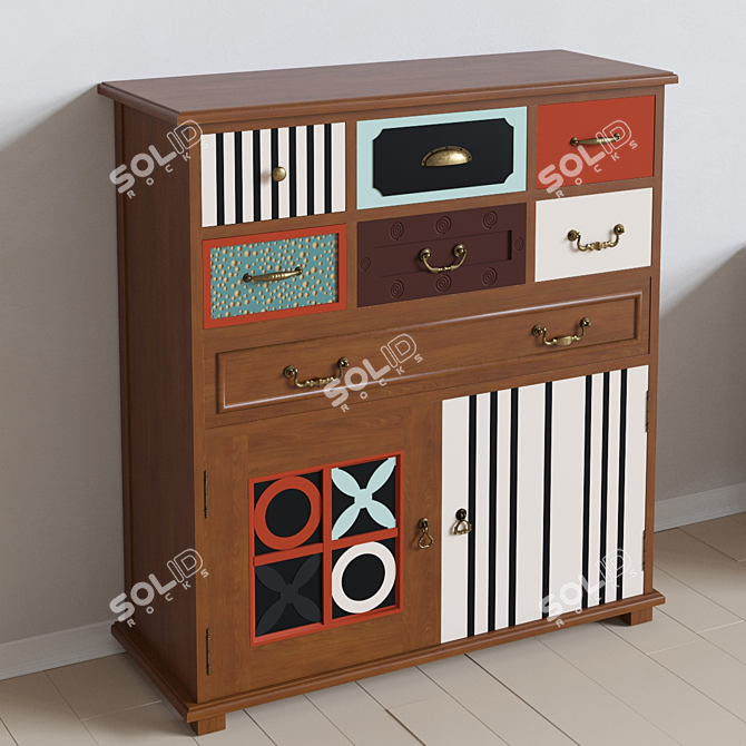 1960s Vintage Gouache Birch Chest 3D model image 1