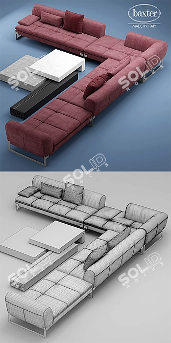 Elegant Baxter Viktor Leather Sofa 3D model image 3