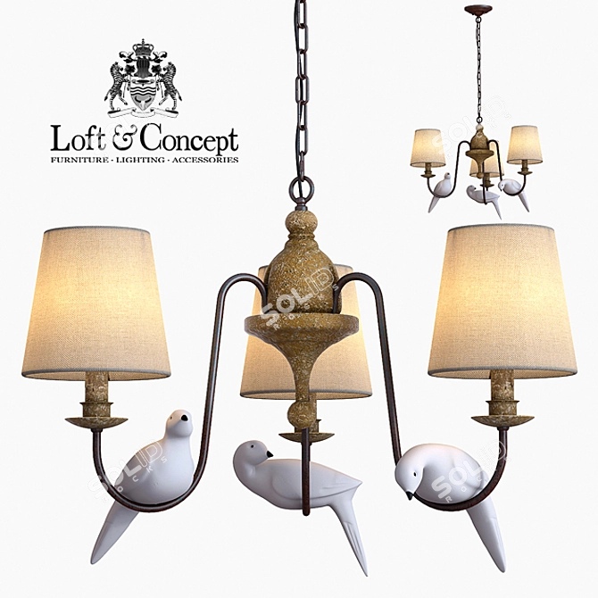 Norman Bird Chandelier - Elegant 3-Light Suspension 3D model image 1