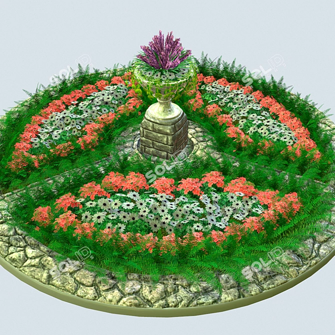 Round Stone Flowerbed with Center Vase (7000 mm Diameter) 3D model image 1