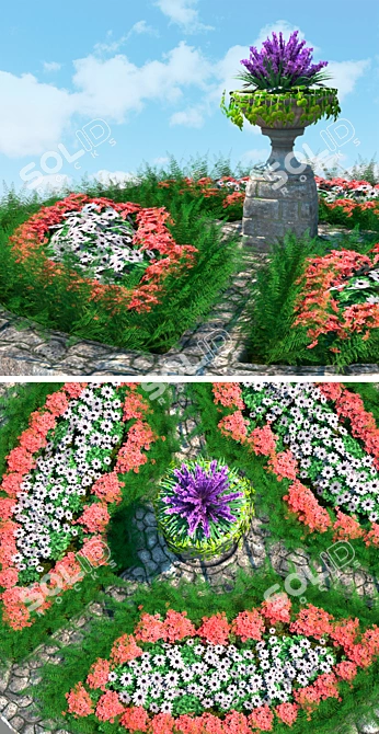 Round Stone Flowerbed with Center Vase (7000 mm Diameter) 3D model image 2