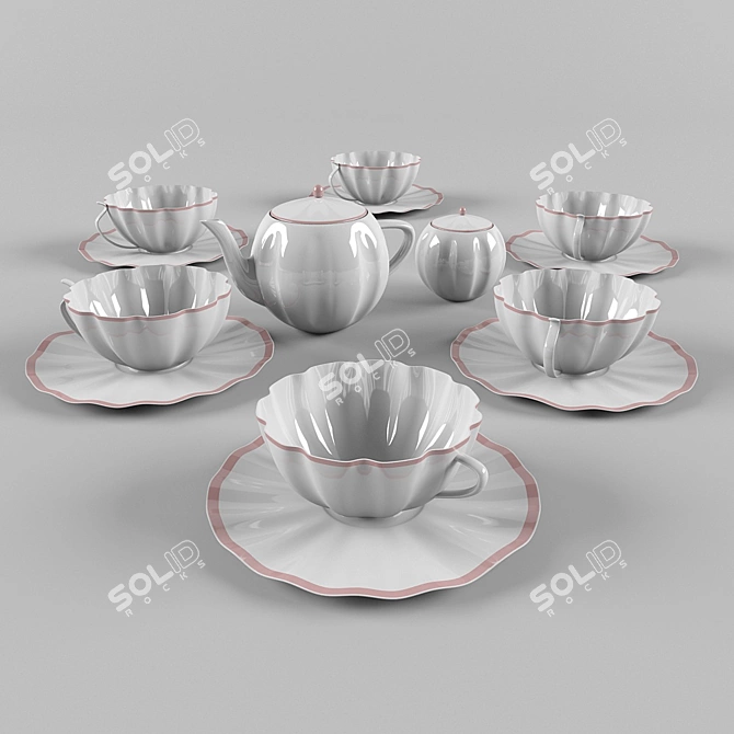 Elegant Tea Set 3D model image 1