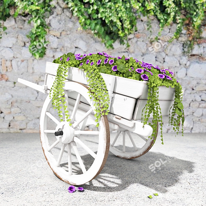 Portable Flowerbed in a Wagon 3D model image 2