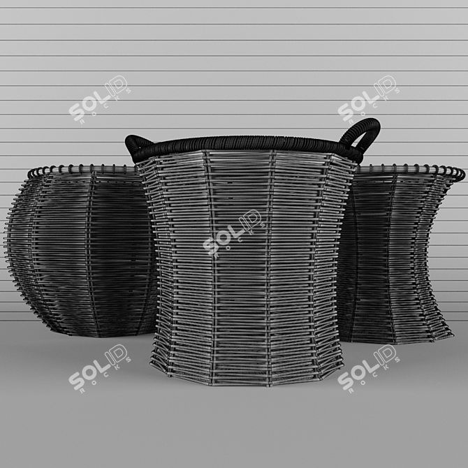 Versatile Rattan Baskets: 3 Designs 3D model image 2