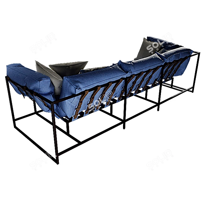 Loft-Style Blue Metal Frame Sofa 3D model image 2
