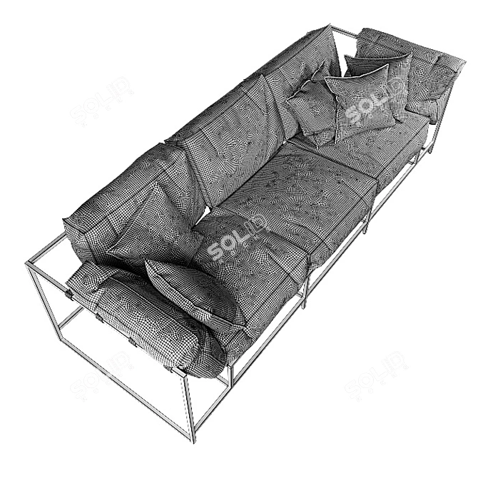 Loft-Style Blue Metal Frame Sofa 3D model image 3