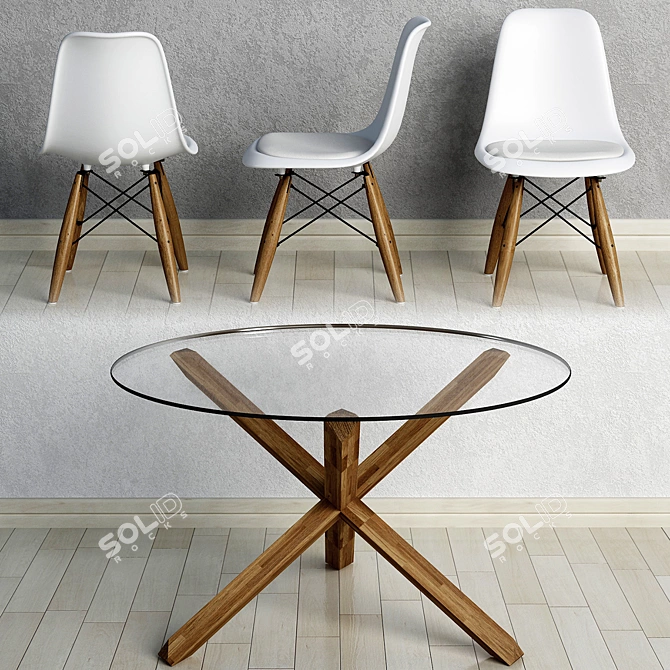 Modern Glass Dining Set: "Saskia" Table & "Eiffel" Chairs 3D model image 2