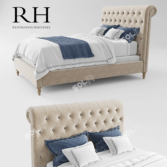 Luxury Chesterfield Fabric Sleigh Bed 3D model image 1