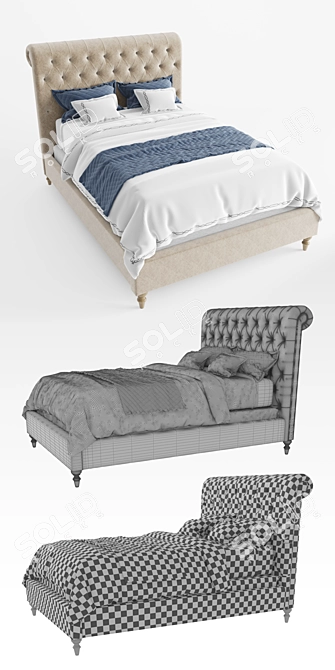 Luxury Chesterfield Fabric Sleigh Bed 3D model image 2