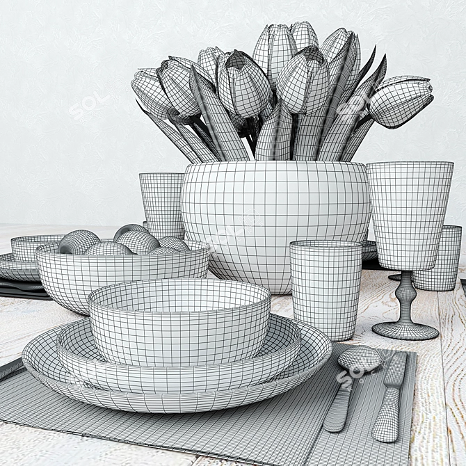 Tulip Bouquet Table Setting 3D model image 3