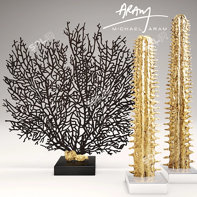 Elegant Fan Coral Sculpture 3D model image 1