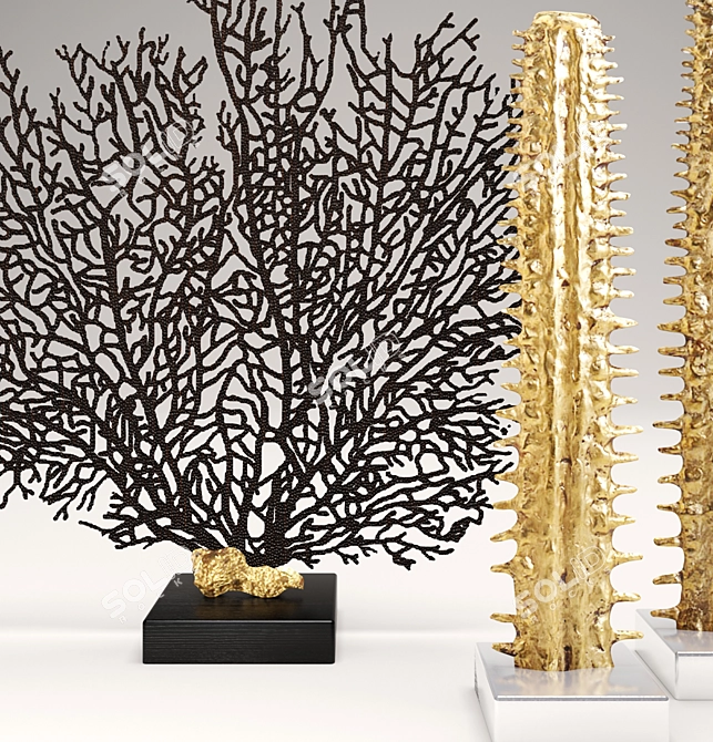 Elegant Fan Coral Sculpture 3D model image 2