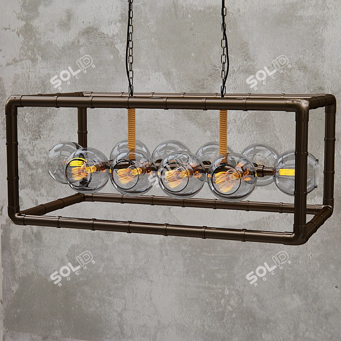 Industrial Loft Pipe Chandelier 3D model image 1