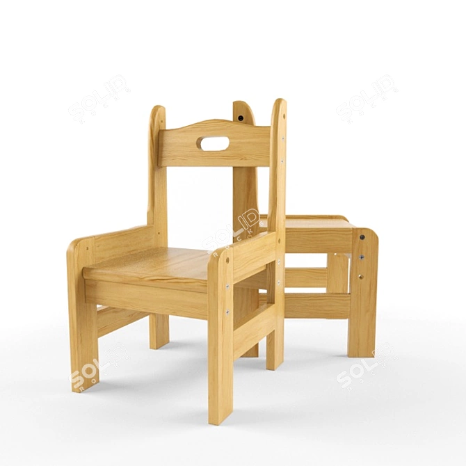 Adjustable Solid Wood Children's Chair 3D model image 2