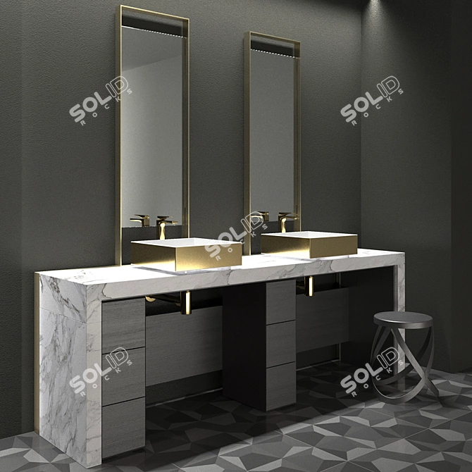 Golden Zen Bathroom Furniture 3D model image 1