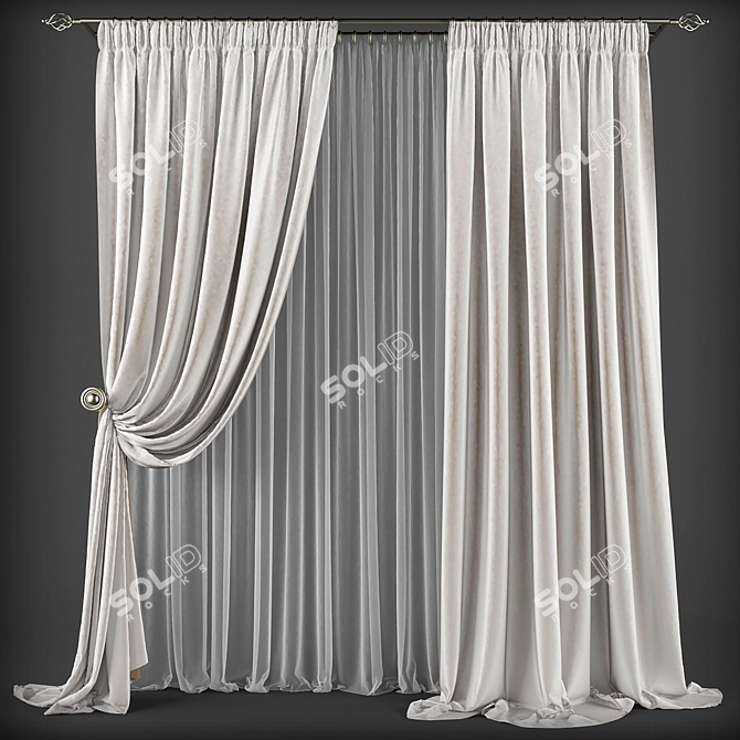 Elegant Classic Style Curtains 3D model image 1