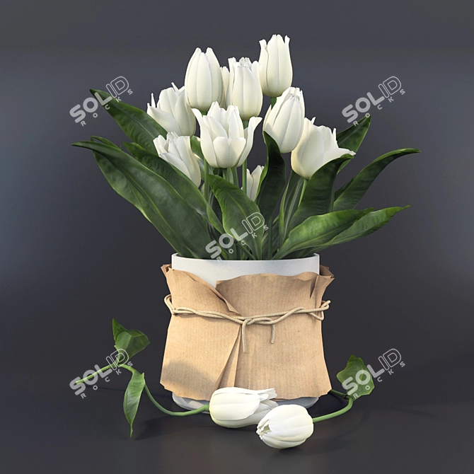Elegant White Tulips in Vase 3D model image 1