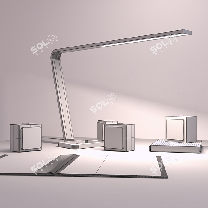 Elegant Decor Set with Clock, Lamp, Notebook, and Drawing Book 3D model image 3