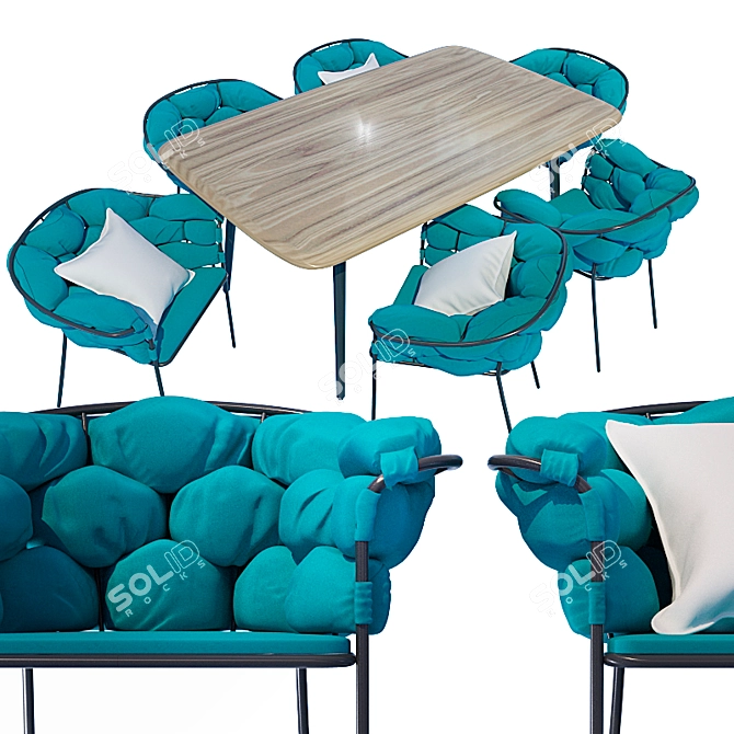 Serpentine Table and Chairs Set 3D model image 1