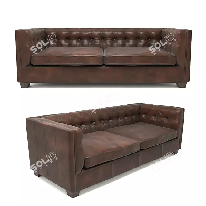 Vintage Brown Leather Chesterfield Sofa 3D model image 1