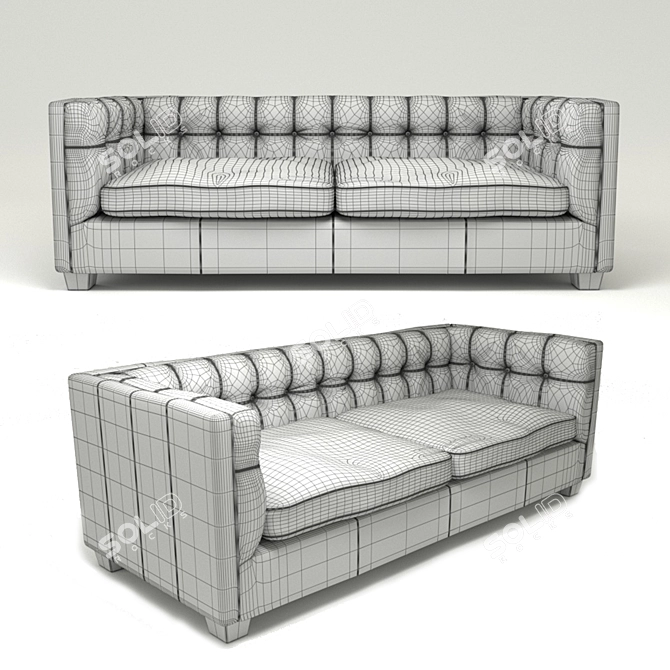 Vintage Brown Leather Chesterfield Sofa 3D model image 2