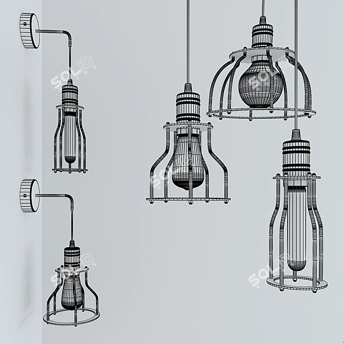 Modern Hanging Lamps and Sconces Set 3D model image 2