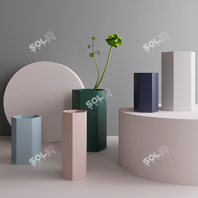 Minimalist Hexagon Vase by ferm LIVING 3D model image 1