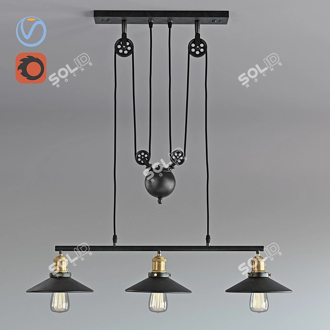 Vintage Industrial Pulley Pendant 3D model image 1