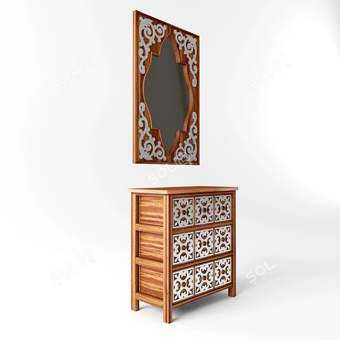 Exquisite Eastern Style Tanger Mirror and Dresser 3D model image 2