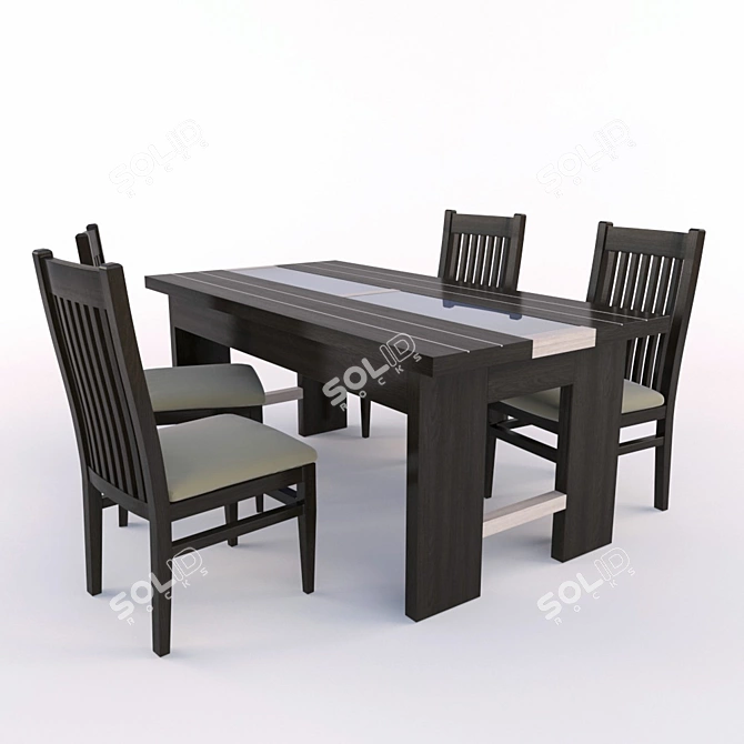 Elegant Dining Set: Table & Chairs 3D model image 1