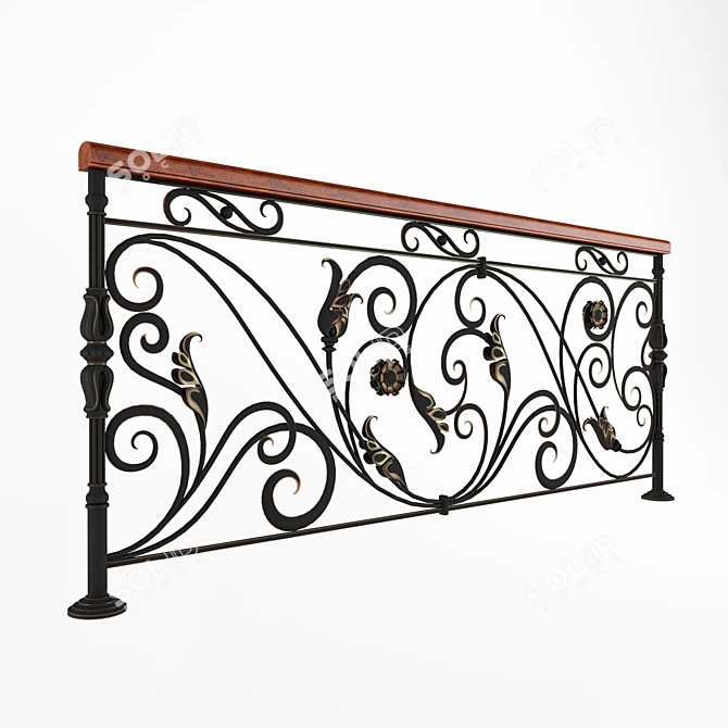 Forged Wooden Handrail Railing 3D model image 2