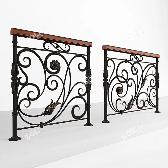 Forged Wooden Handrail Railing 3D model image 3