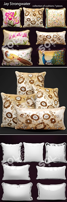 Luxurious Peacock Feather Pillow Set 3D model image 2