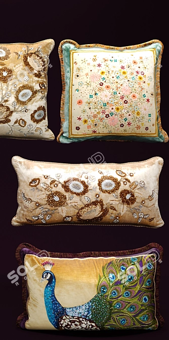 Luxurious Peacock Feather Pillow Set 3D model image 3