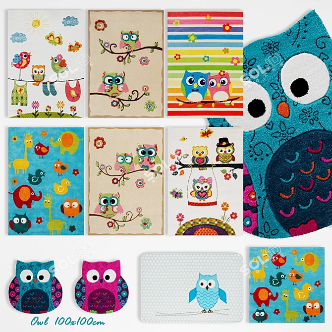 Whimsical Owl Children's Carpets 3D model image 1