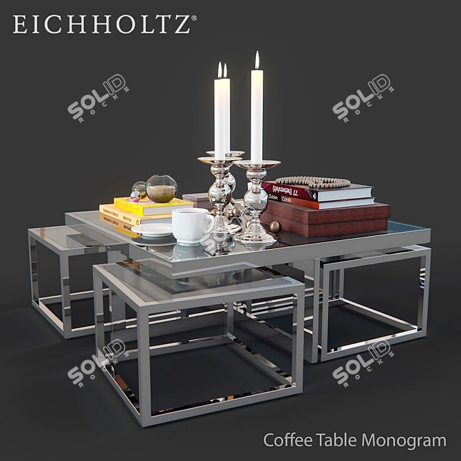 Sleek Stainless Coffee Table 3D model image 1