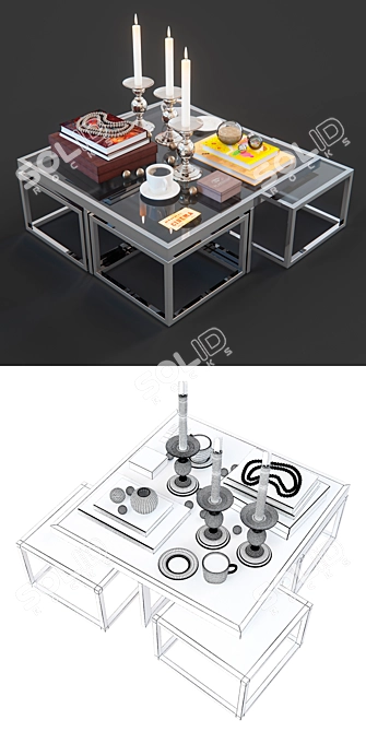 Sleek Stainless Coffee Table 3D model image 3