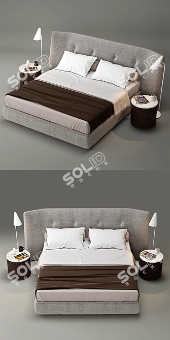 Poliform Rever Bed & Onda Bedside Tables - Designer Bedroom Set 3D model image 2