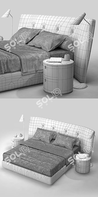 Poliform Rever Bed & Onda Bedside Tables - Designer Bedroom Set 3D model image 3