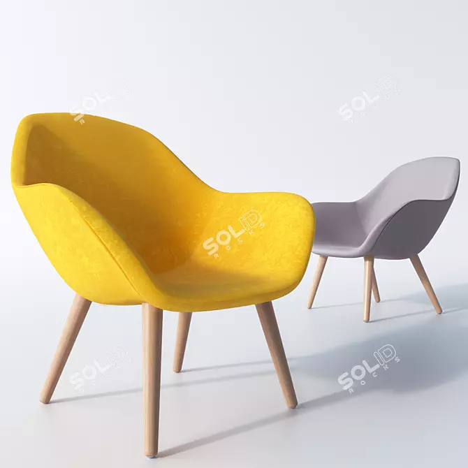 Modern Armchair HAY - Velvet Yellow & Fabric Beige 3D model image 1