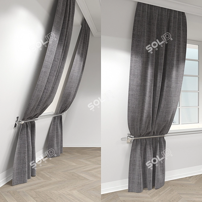 Attic Window Curtain with Tieback 3D model image 1