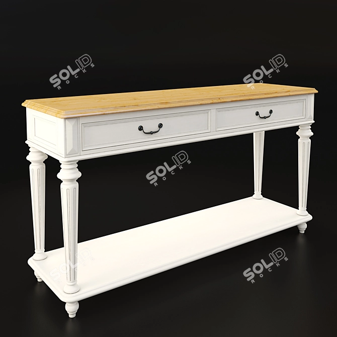 Sophisticated White Console with Elegant Walnut Top 3D model image 2