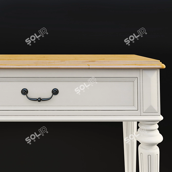 Sophisticated White Console with Elegant Walnut Top 3D model image 3