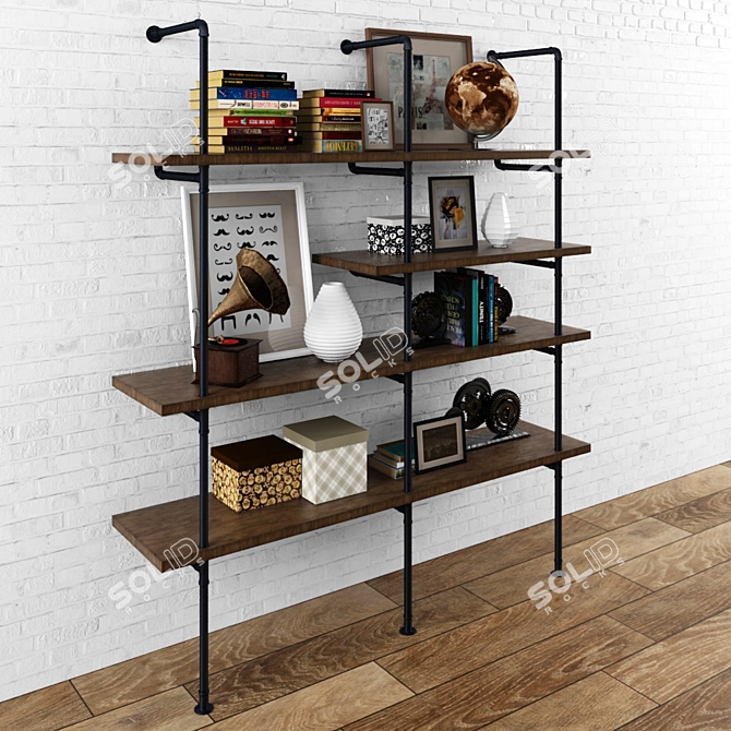 Vintage Loft Shelves with Decor Set 3D model image 2