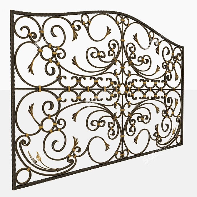 Elegant Iron Fence Section 3D model image 1
