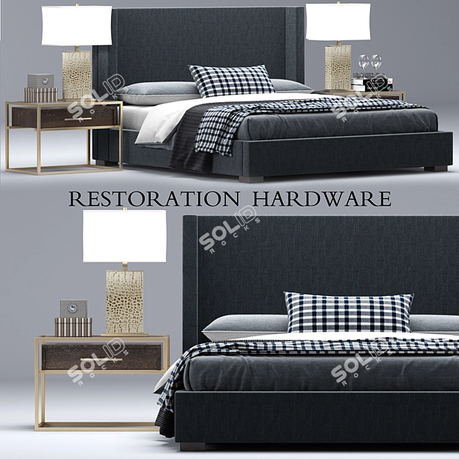 Restoration Hardware Modern Upholstered Platform Bed 3D model image 1