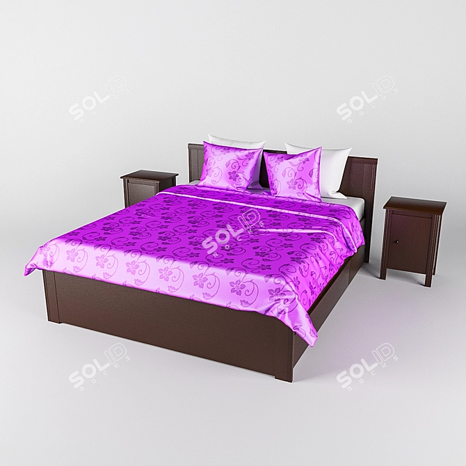 Modern Bed with Side Tables - IKEA BRUSALI 3D model image 1