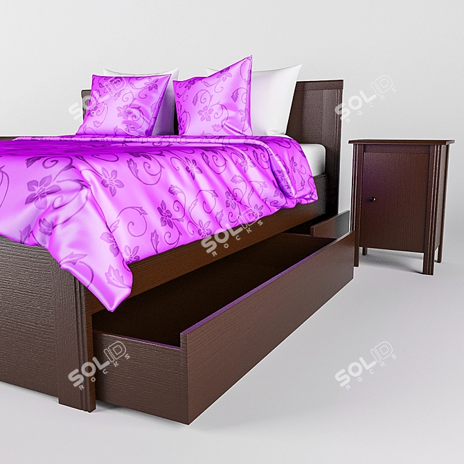 Modern Bed with Side Tables - IKEA BRUSALI 3D model image 2