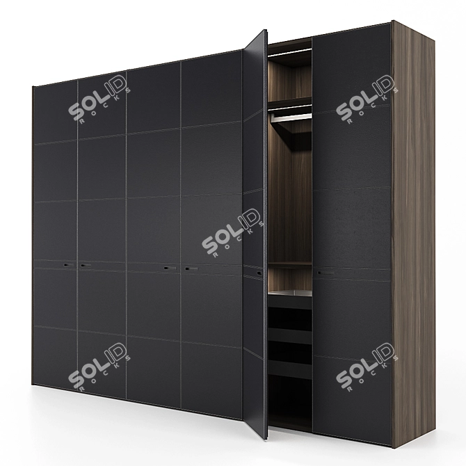 Luxury Leather Quilted Wardrobe 3D model image 4